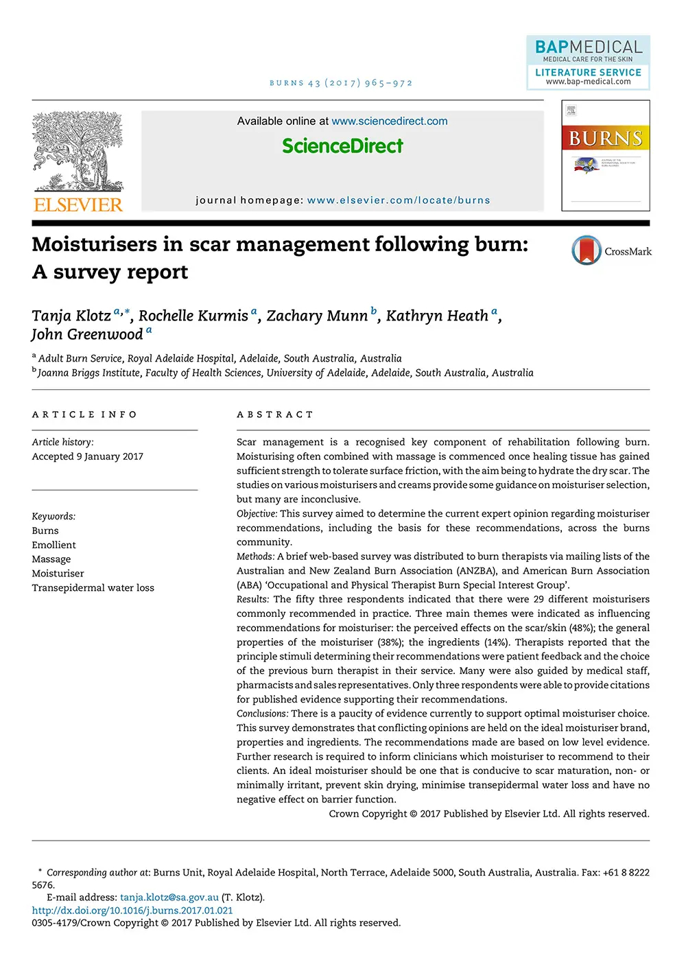 Bapscarcare clinical studies moisturisers in scar management following burn a s 1 67d8e47c3af65