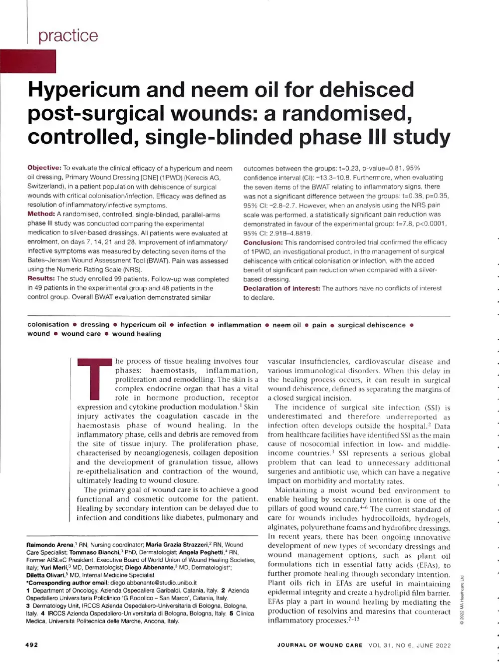 Wound JWC June 2022 single blinded study on 1 PWD
